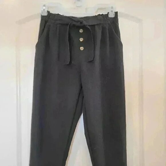 H&M Girl's Black Poly/Spandex Elastic Waistband Pants w Tie - Picture 3 of 9